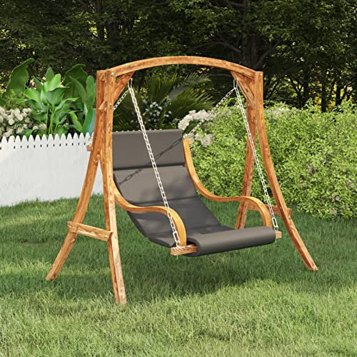 Homgoday Silla Columpio con cojín Madera Curvada con Acabado en Teca