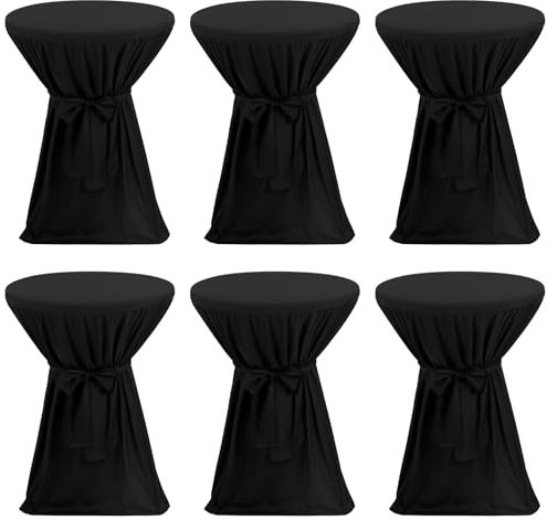 Lumaycens 6er-Set Premium Stehtischhussen 80 cm – Stehtischhussen mit Schleifenband Blickdicht, rutschfest Bügelfrei & Waschbar, für Bistrotische Bartische Tisch-Überzug (Schwarz)