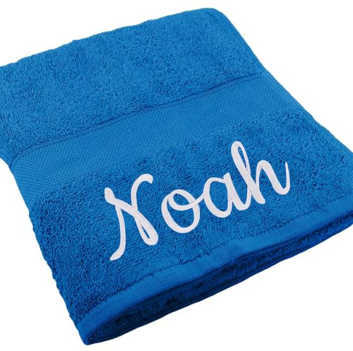 Deitert Handtuch Juist mit Namen oder Wunschtext Bestickt, personalisiertes Duschtuch, individuelles Badetuch, 100% Baumwolle, 100 x 150 cm Royalblau