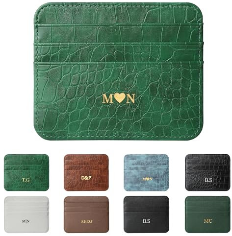 DJAFS Portefeuille personnalisé avec initiales dorées et argentées pour femme, joli portefeuille ultra minimaliste en cuir synthétique, étui de protection fin et fin, poche avant pour homme