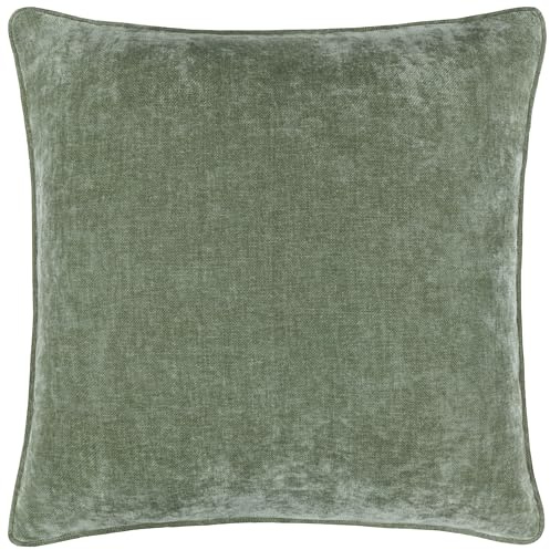 Yard Heavy Chenille Polyester Filled Cushion (Eucalyptus, 50 x 50 cm) | Soft Velvet Piped Decorative Cushion