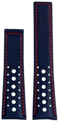 ewgrkba Echtleder-Armbanduhrarmband, kompatibel mit TAG Heuer Monaco-Armband CAW211M 211P CAW211R 211T, atmungsaktive Herren-Faltschließe(Blue -red line)