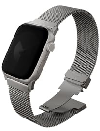 UNIQ Dante Pro selbstverstellbares Mesh-Armband aus Stahl, kompatibel mit Apple Watch 49/46/45/44 mm, Titansilber