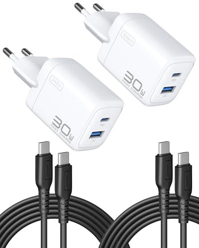 INIU 30W USB C Ladegerät, [USBC + USBA] Schnellladegerät und Ladekabel, PD 3.0 Schnellladegerät Stecker, USB C Handy Netzteil Power Adapter für iPhone 17 16 Pro Max, Xiaomi 17 Redmi, Samsung S25 Ultra