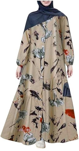 Gebetskleidung für Frauen Islam Set Damen Muslimisches Kleid Blumendruck Muslimische Kleider Damen Unifarben Muslimische Kleidung Frauen Winter Casual Loose Tesettür Abiye Elbise