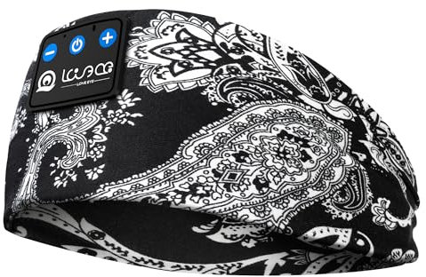Sleep Headphones, Headband Headphones for Sleeping and Sport with Thin Bluetooth Speakers, Wireless Earphones Tech Gifts for Men Women Teens Yoga Workout Fitness Relax Travel Black and White Flower
