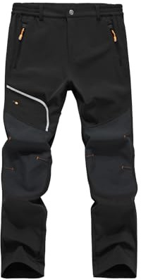 Tansozer Men's Winter Outdoor Trousers Fleece Warm Waterproof Softshell Work Hiking Ski Pants with Zip Pockets Black 34