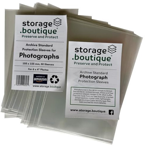 storage.boutique Photograph Protection Sleeves, Archive Standard, Acid Free, 6 x 4 Inches, 155 x 105 mm, 50