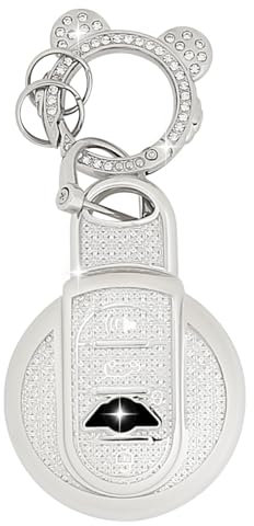 ZVRSUA Autoschlüssel Hülle Passt für BMW Mini Cooper Schlüssel,Schlüsselcover mit Diamant Schlüsselanhänger Kompatibel mit BMW Mini Cooper S D SD One F54 F55 F56 F57 F60,Smart Key (Silber)