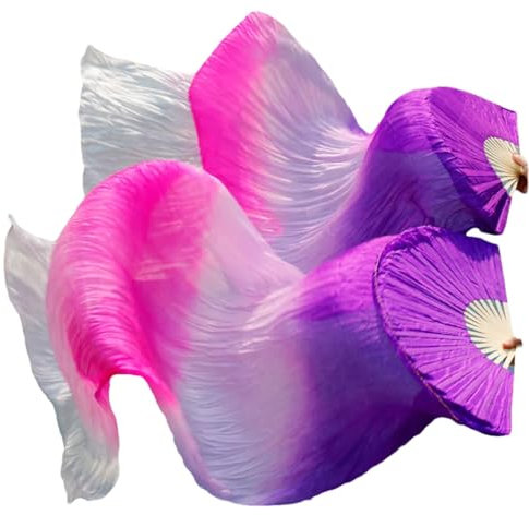 Jegsnoe Women Chinese Silk Veils Dance Fans Pair Of Belly Dancing Fans