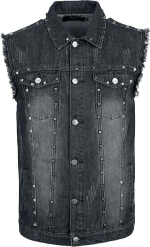 Black Premium by EMP Herren schwarze Weste mit Pyramidennieten im Used-Look XL