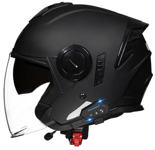 VVPEC Casco Moto Jet Bluetooth Integrato Mezzo Casco,Vintage Scooter Jet Cascos,ECE Omologato con Doppia Visiera Caschi da Moto con Microfono Speaker per Donna e Uomo Adulto(2,M=57~58cm)
