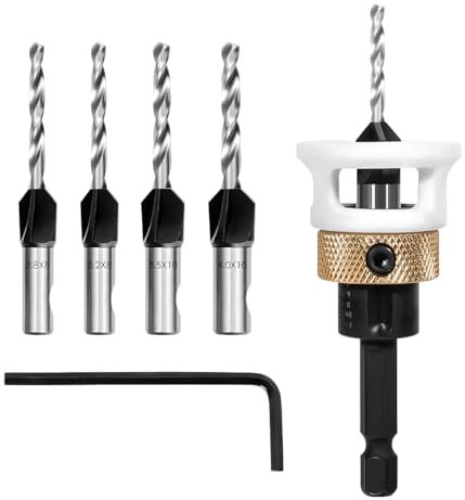 Set di 6 punte per fresatura con fermo, fresa in legno con asta esagonale da 1/4, foro preciso 2,8/3,2/3,5/4 mm