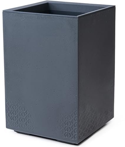 KONZEPT Vaso grande e alto su rotelle, 40 x 40 x 60 cm, per esterni, antracite effetto cemento, in plastica, mobile, ideale per giardino, terrazza e balcone