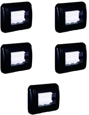 5 Placche con coperchio trasparente, Compatibile con BTicino Living, 3 moduli/posti, nero, idrobox, supporto da esterno, IP55, impermeabile, stagno, per scatola/cassetta 503