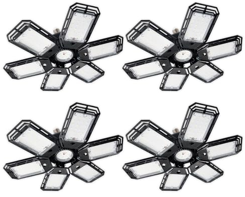 LED ATOMANT Lot de 4 Lampes de Garage LED 50W, Design Hexagonal avec 6 Panneaux Réglables, Lumière Blanche Froide 6000LM, Angle Orientable 90º par Panneau, Douille E27, Installation Facile