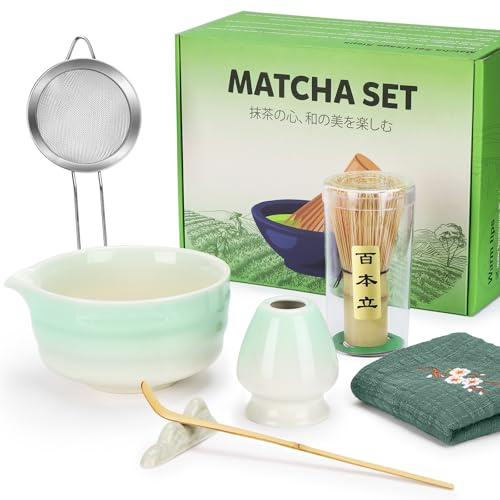 Matcha Kit, 7 Pièces Kit Matcha avec Fouet Matcha, Bol Matcha, Kit Matcha Complet pour les Amateurs de Matcha Faire le petit Déjeuner, Latte, Outil Idéal pour les Amateurs de Matcha