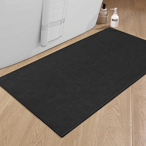 chakme Dünn Badezimmerteppich, 60x120 cm Schwarz Badematte rutschfest | Schnelltrocknend Badteppich, Waschbar Badvorleger, Gummi Duschvorleger