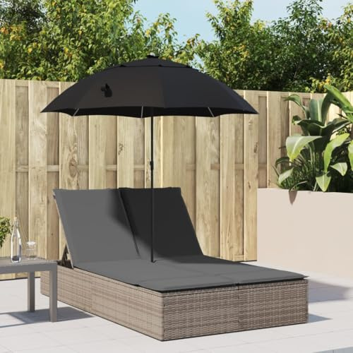 Holamys Garten Doppel-Sonnenliege aus robustem PE-Rattan, 4-Fach verstellbar, mit bequemen Kissen und kippbarem Sonnenschirm für entspannte Stunden im Freien