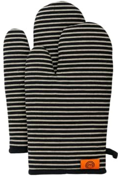 MasterChef Gants Four Anti Chaleur, Maniques Cuisine 100% Coton | Gants de Cuisine pour Couisson, Jusqu'à 250°C, avec Le Logo et l'attache de Suspension, 1 Paire, Noir