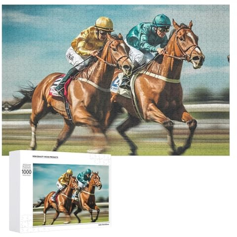 Jockeys Horses Racing Game Wooden Puzzle Letter on Back Adults Difficult Jigsaw Puzzles for Home Decor Birthday Gift