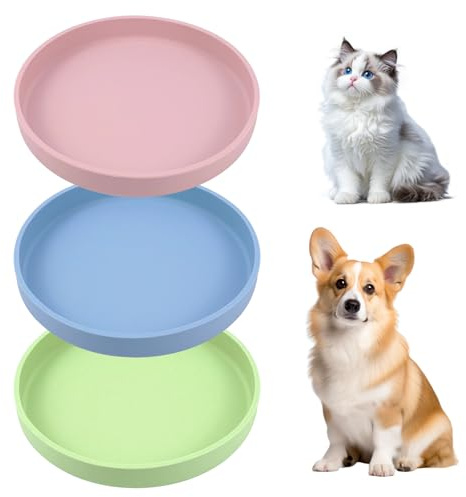 3PCS Silicone Cat Bowls, 18cm Shallow Cat Bowl Flat Wide Pet Food and Water Bowls Whisker Friendly Feeding Dish Multifunctional Food Plate for Cats and Dog (3 Colors)