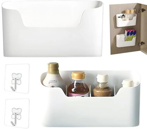 YSHODGU 2 Pcs Wall Mounted Storage Boxes, Kitchen Cabinet Door Storage Boxes, Self-Adhesive Without Drilling, With Hooks, For Kitchen/Office/Practical Facilities