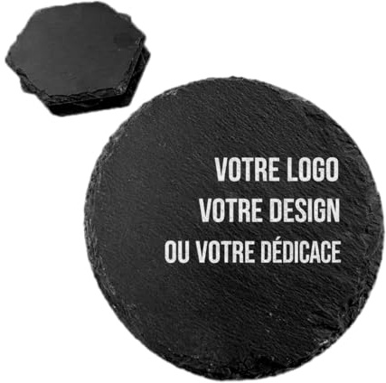 Dessous de verre personnalisé en ardoise 10 x 10 cm, 4 pièces - Gravure photo, Nom ou Phrase - Cadeau original - Décoration de table - Fabriqué en Italie (Rotondo)