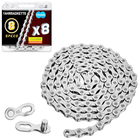 Wicbb 6/7/8-fach Fahrradkette 116 Glieder mit Kettenschloss Silber | 6/7/8 Speed, Für Mountainbike Sportbike, Langlebige Bicycle Chain, Kompatibel mit Verschiedenen Fahrradtypen