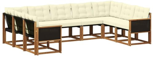 vidaXL Outdoor-Sofagarnitur mit Kissen 9 pcs Natur und Creme, Garten, modernes Outdoor-Sofa-Set, wetterfestes Ensemble, Bequeme Terrassenlounge, vielseitige Sitzgruppe