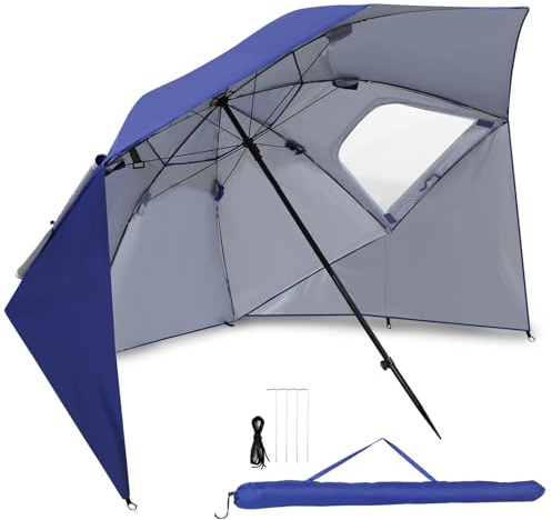 Jayseuw Sonnenschirm Strandmuschel 2in1 UV50+ Ø210cm - Blau