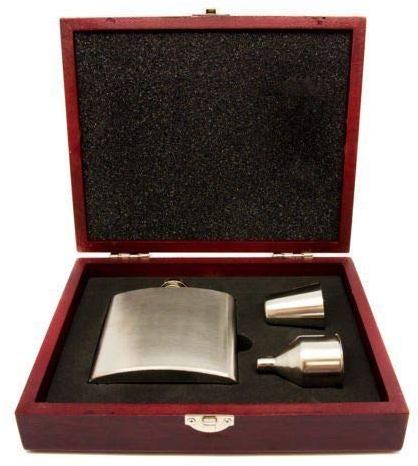 County Engraving Personalised Stainless Steel Hip Flask Set in Brown Wooden Box Engraved - Enter Your Own Custom Text.