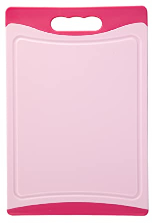MaxxGoods Schneidebrett Kunststoff mit Saftrille & Griff - Antibakteriell - Hackbrett, Kunststoffbrett beidseitig verwendbar, Spülmaschinenfest - Pink, 28x19,5x0,8cm
