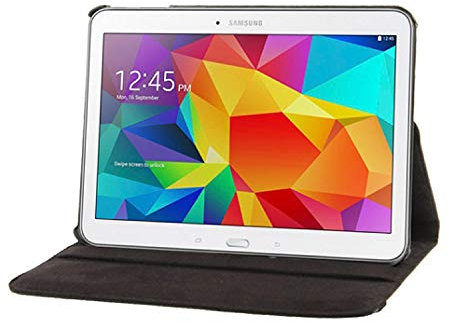 subtel Étui avec Stand intégré pour Tablette Samsung Galaxy Tab 4 10.1 (SM-T530 / SM-T531 / SM-T533) - Cuir synthétique, Couleur Noir Housse Pochette bookstyle Case avec Protection 360°