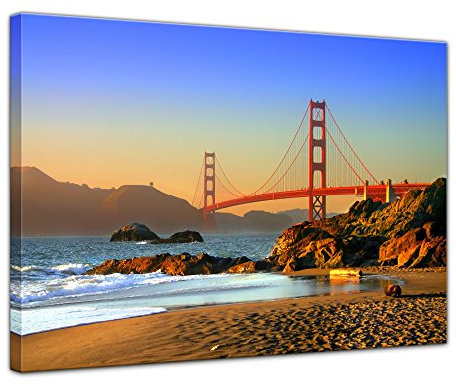 Bilderdepot24 Bild auf Leinwand | Golden Gate Bridge in 120x90 cm als Wandbild XXL | Wand-deko Dekoration Wohnung modern Bilder | 202920