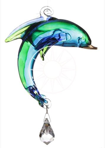 Handgefertigter Sonnenfänger aus Glas, Delfin, Geschenk, Aqua