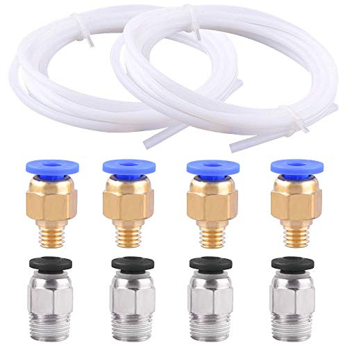 SIQUK 2 Stück PTFE-Teflonrohr(2 Meter) 4 Stück PC4-M6-Schnellkupplung 4 Stück PC4-M10 Gerade Pneumatikkupplung Zum Verbinden von 3D-Drucker mit 1,75 mm Filament