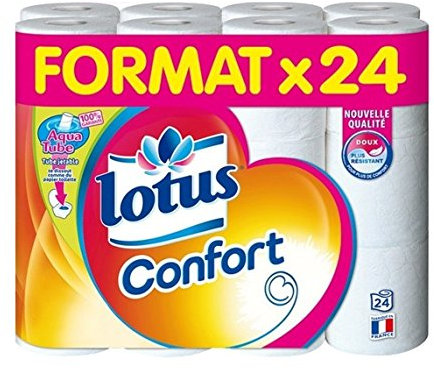 Lotus Confort papier toilette BLANC rouleaux hygiénique doux et résistante Aquatube (24 rouleaux)