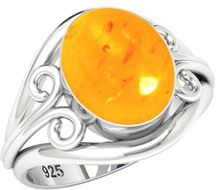 Jeweloporium 925 Silber Ringe für Damen Orange Bernstein Edelstein Mode Silber Ringe Größe 54(17.2) Weihnachten - Geschenk Boho Schmuck