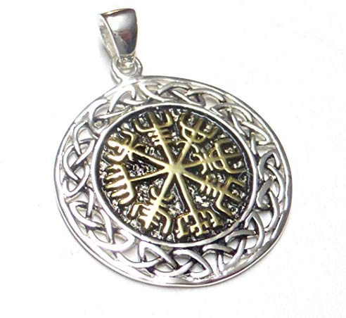 Kettenanhänger, Anhänger Silber, Motiv Wikinger Kompass Sterlingsilber Oberfläche teils vergoldet Schmuck Unisex, Schutzsymbol