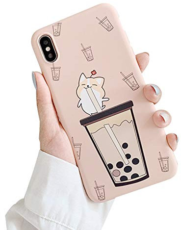 IPLUS Kreative Cartoon Hülle Kompatibel mit iPhone 8/7, Super Cute Corgi Bubble Tea Drucken, Weiche Silikon Gummi Bumper Schutzhülle (Corgi-Pink, iPhone 8/7)