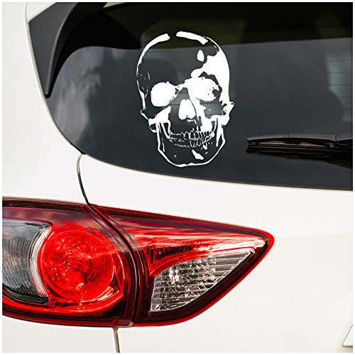 Finest Folia Totenkopf Aufkleber Sticker Auto Boot Motorrad Caravan Dekor K065 (Weiß Glanz, 30cm x 21cm)