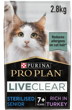 Purina Pro Plan | Liveclear | Senior Katze | sterilisiert | Reich an Truthahn | Reduziert aktiv Allergene in Katzenhaaren | Beutel | 2,8 kg