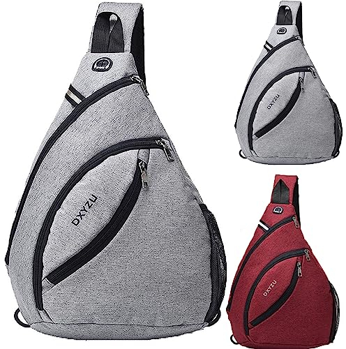 WDEC Sling Rucksack Männer Frauen, Große Kapazität, Nachtreflektor, Kopfhörerloch Design, Mehrzweck Crossbody Schulterrucksack, Diebstahlsicherer, Campus Rucksack für Radfahren im Freien (Grau)