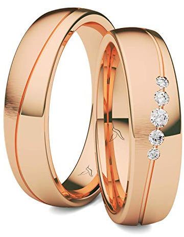 Kolibri Rings GOLD- Eheringe Paarpreis Rotgold 333 mit 5 Diamanten Trauringe Verlobungsringe Partnerringe 100% Made in Germany- Inkl. Gratis Etui + Gravur + Zertifikat (Quermatt/Hochglanz Poliert)