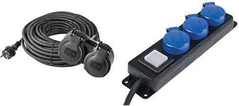 EMOS Verlängerungskabel mit 2 Schuko Steckdosen, 25 m, Doppel-Verlängerung, 2 Schutzkontakt Buchsen & as - Schwabe 3-Fach Verteilersteckdosenleiste mit Schalter – Mehrfachstecker mit 1,5 m Leitung