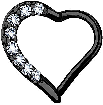 Segment Clicker Scharnier Ring Piercing Herz mit Kristall Glitzer Septum Tragus Helix Nase Lippe Nasenring Nasenpiercing Ohr Knorpel Daith - Schwarz | rechts