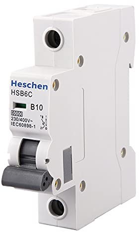 Heschen Leitungsschutzschalter HSB6C, 10 Ampere Strom, 1-polig, Typ B, 6 kA Ausschaltleistung, DIN-Schienenmontage