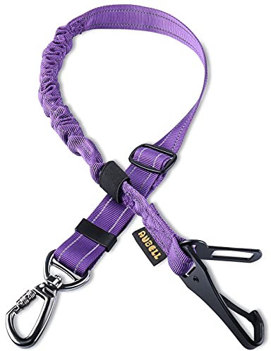 AUBELL Dog Seat Belts for Cars UK,Updated 3-in-1 Adjustable Reflective Bungee Dog Car Harness Tether with Clip Hook Latch & Buckle, Swivel Zinc Alloy Carabiner,Purple