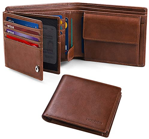 HOCRES® Wallets for Mens RFID Blocking Leather Slim Wallet with 15 Credit Card Holders, 2 Banknote Compartments & 2 ID Window Minimalist Wallets with Gift Box